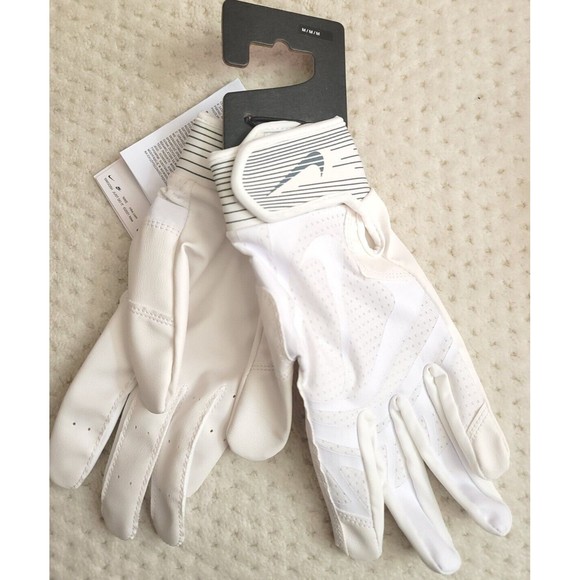 Nike Adult M Alpha Huarache Edge Batting Gloves WHITE Vegan Leather Adjustable - Picture 2 of 4